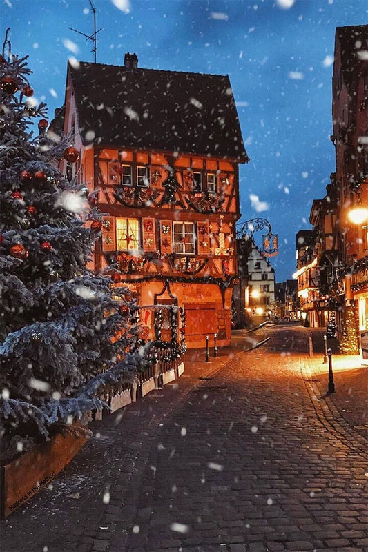 Town At Night Covered By Snow Poster Wall Art Print Home Wall Decor - xonomax
