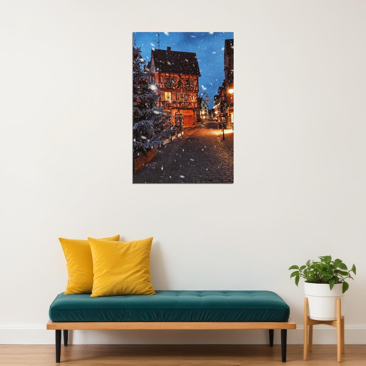 Town At Night Covered By Snow Poster Wall Art Print Home Wall Decor - xonomax