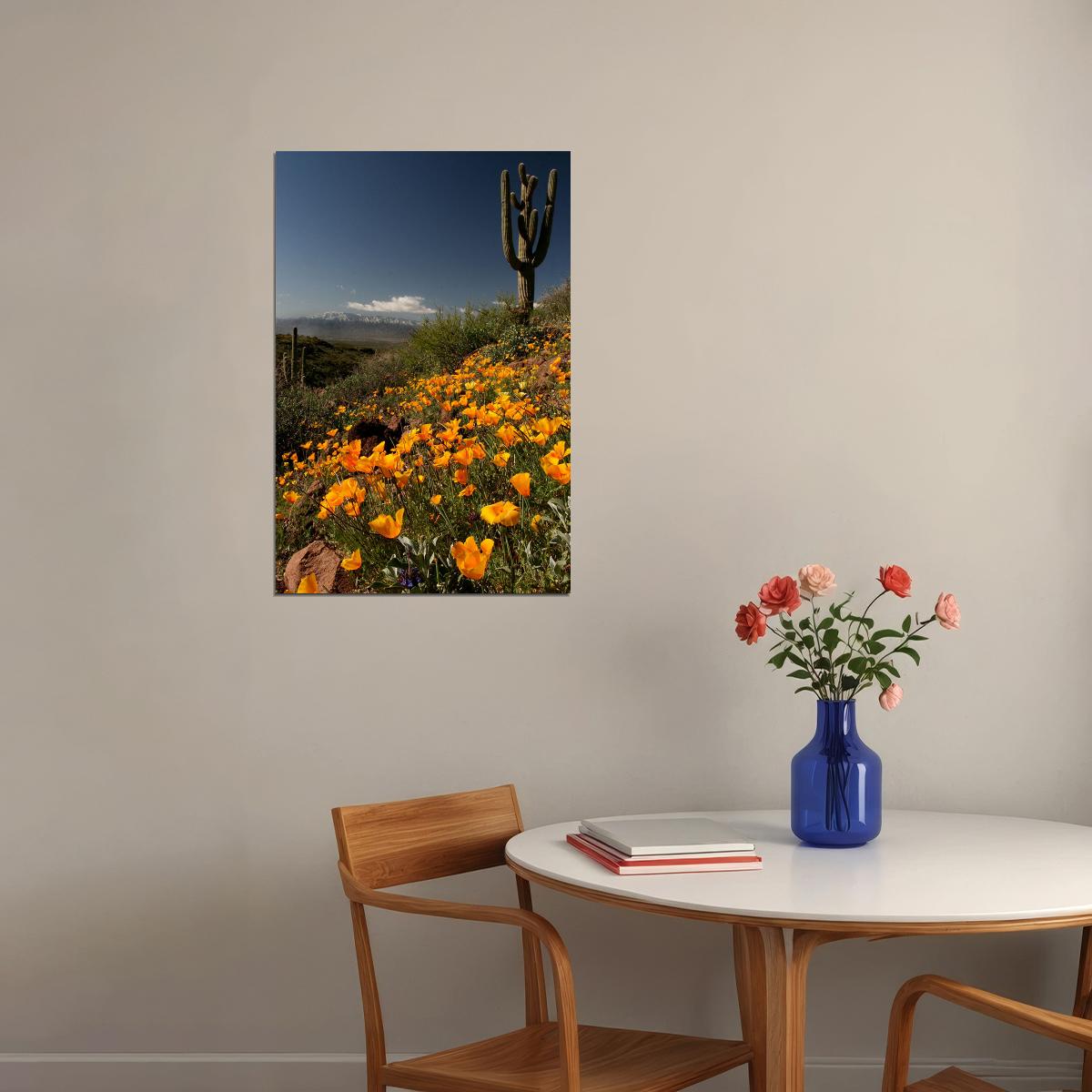 California Poppies Bloom Field Near Ocean Poster Wall Art Print Home Wall Decor - xonomax