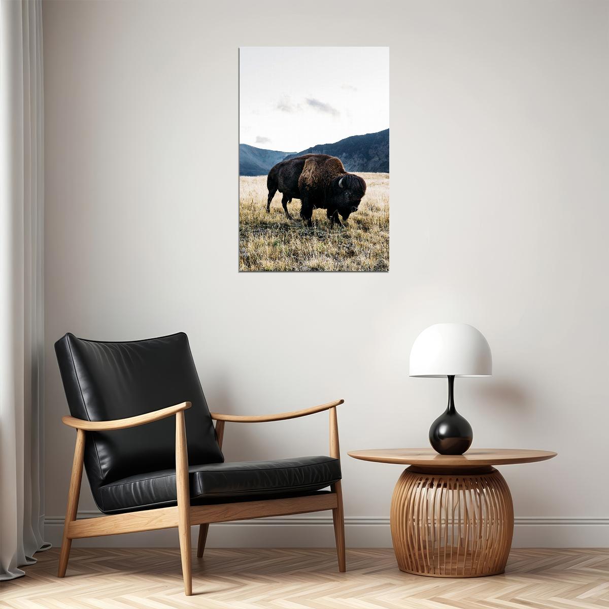 Bison Grazing On Green Hills Animals Poster Wall Art Print Home Wall Decor - xonomax