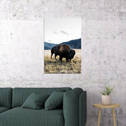Bison Grazing On Green Hills Animals Poster Wall Art Print Home Wall Decor - xonomax