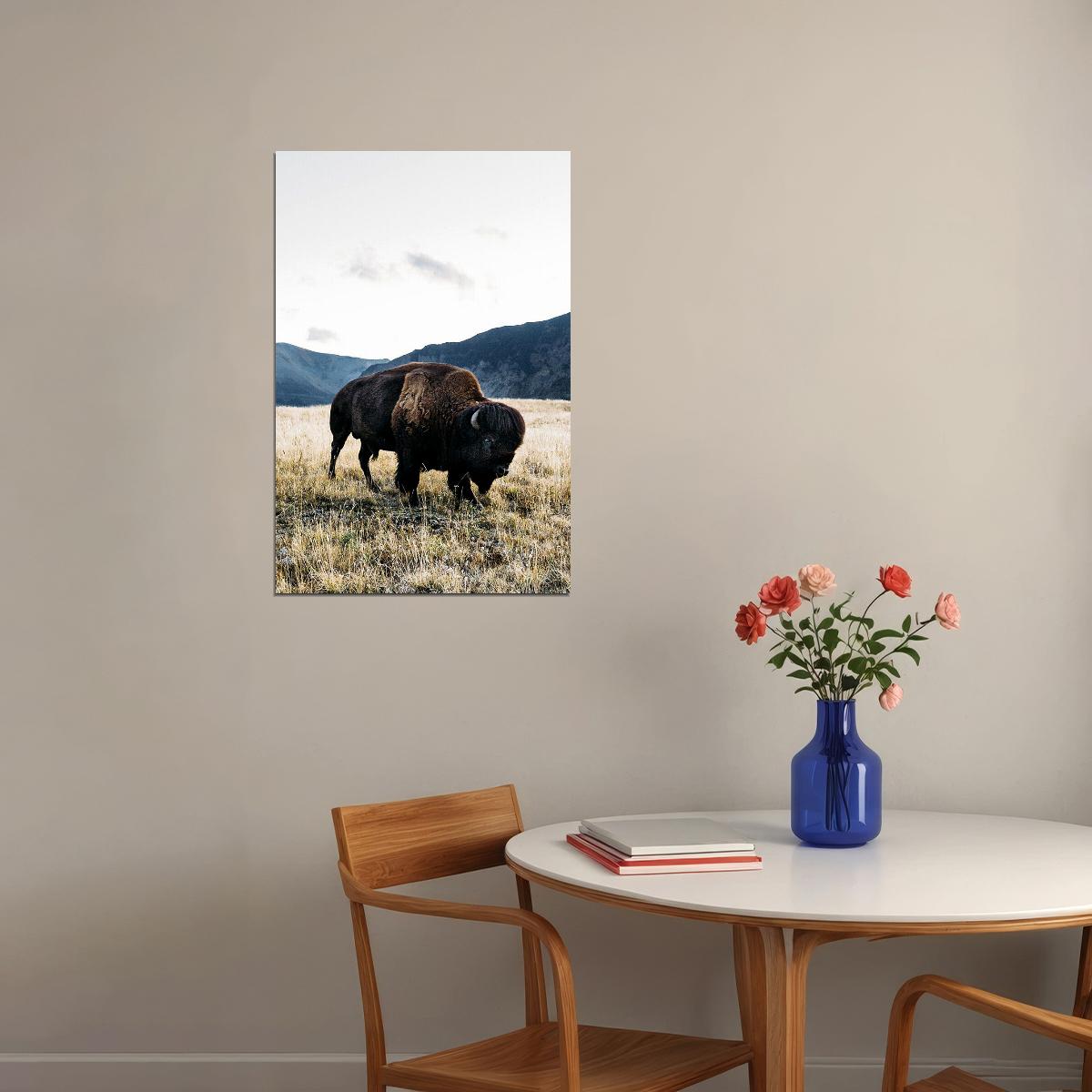 Bison Grazing On Green Hills Animals Poster Wall Art Print Home Wall Decor - xonomax