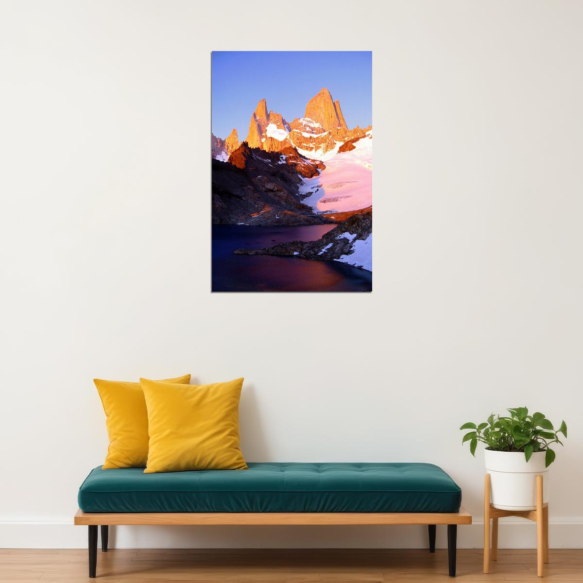 Alpenglow On Mount Fitz Roy Mountains Landscape Poster Wall Art Print Home Wall Decor - xonomax