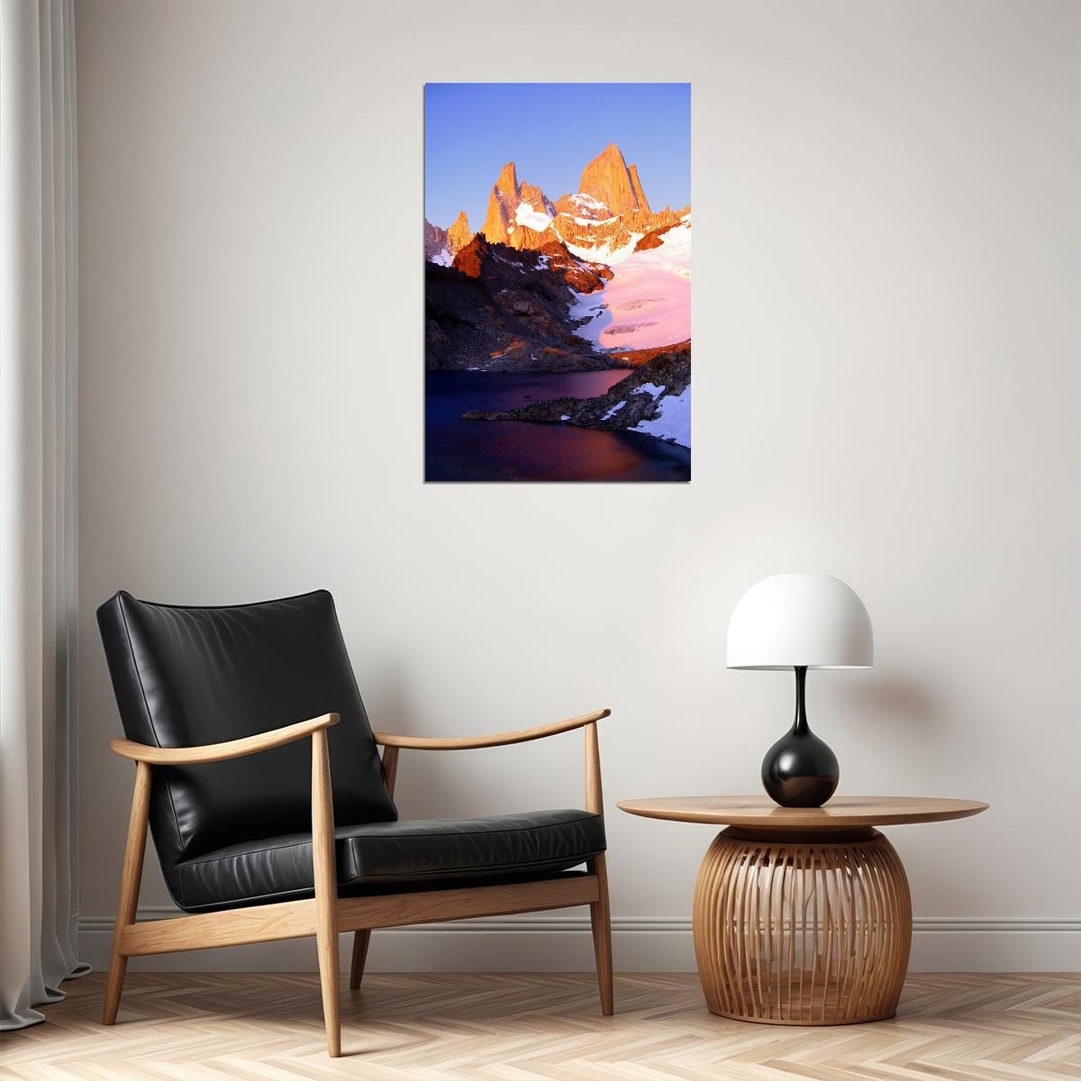 Alpenglow On Mount Fitz Roy Mountains Landscape Poster Wall Art Print Home Wall Decor - xonomax