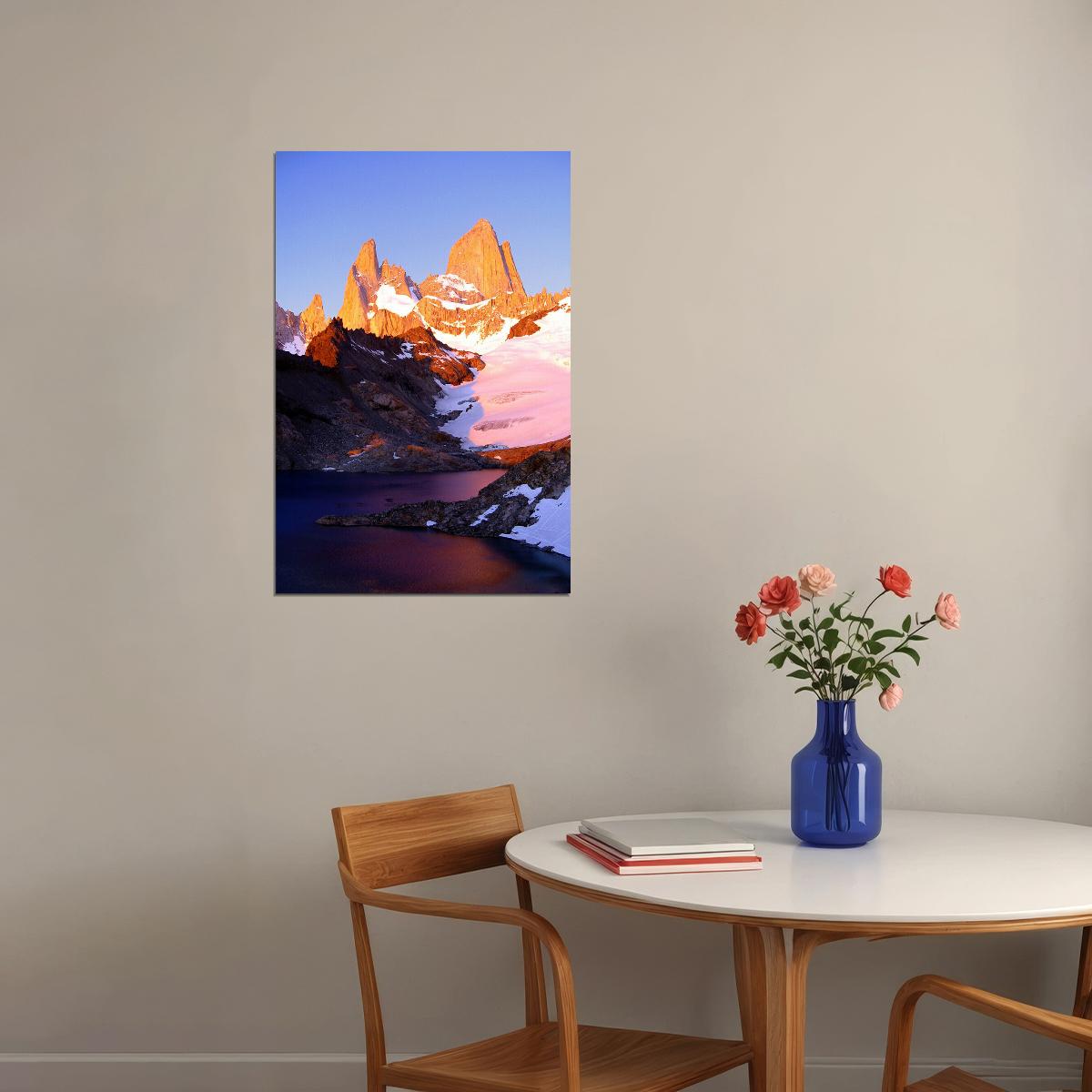 Alpenglow On Mount Fitz Roy Mountains Landscape Poster Wall Art Print Home Wall Decor - xonomax