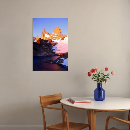 Alpenglow On Mount Fitz Roy Mountains Landscape Poster Wall Art Print Home Wall Decor - xonomax
