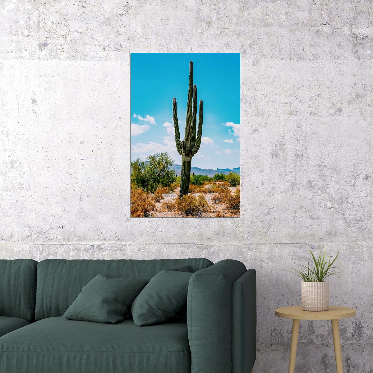 Cacti In Arid Land Under Blue Sky Nature Poster Wall Art Print Home Wall Decor - xonomax