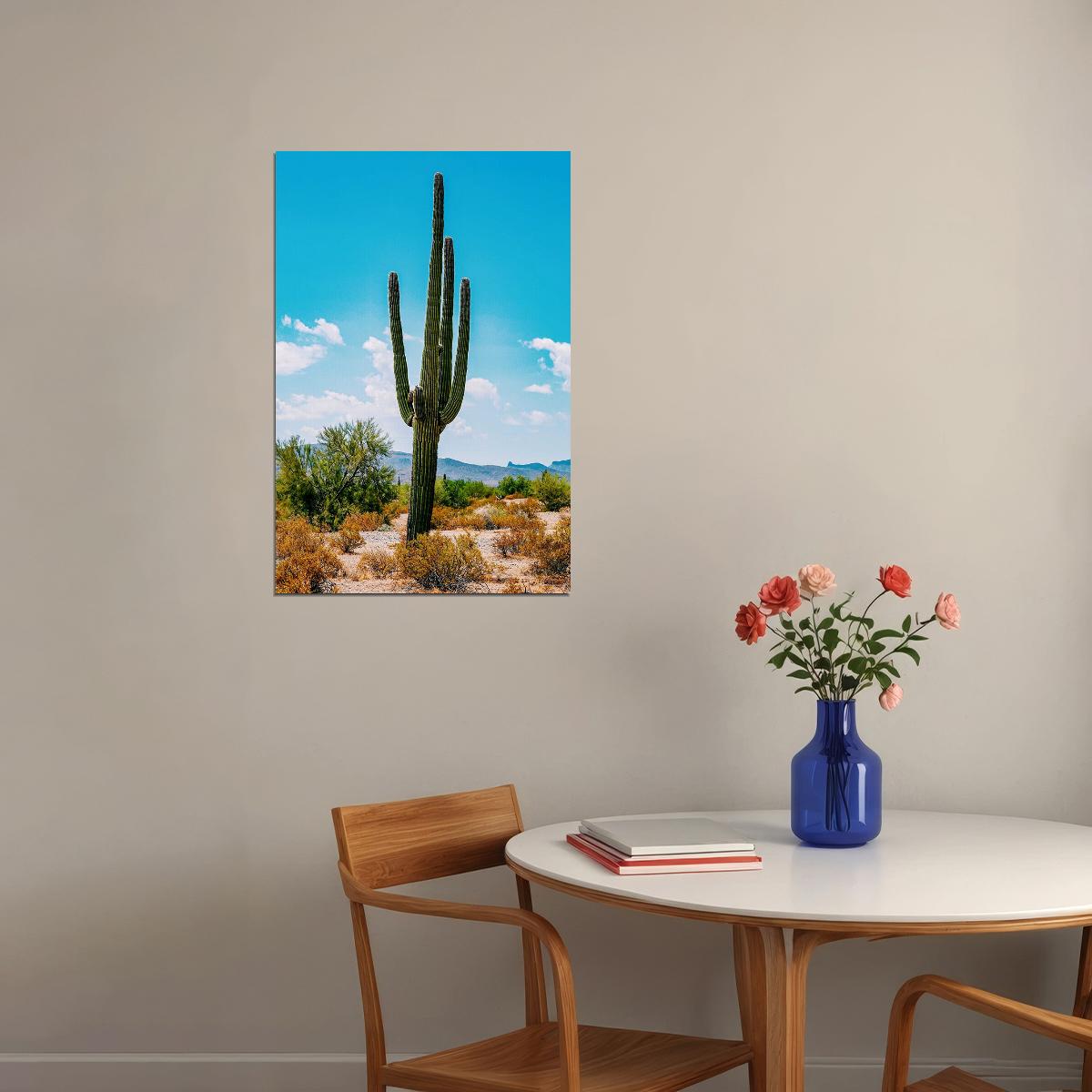 Cacti In Arid Land Under Blue Sky Nature Poster Wall Art Print Home Wall Decor - xonomax