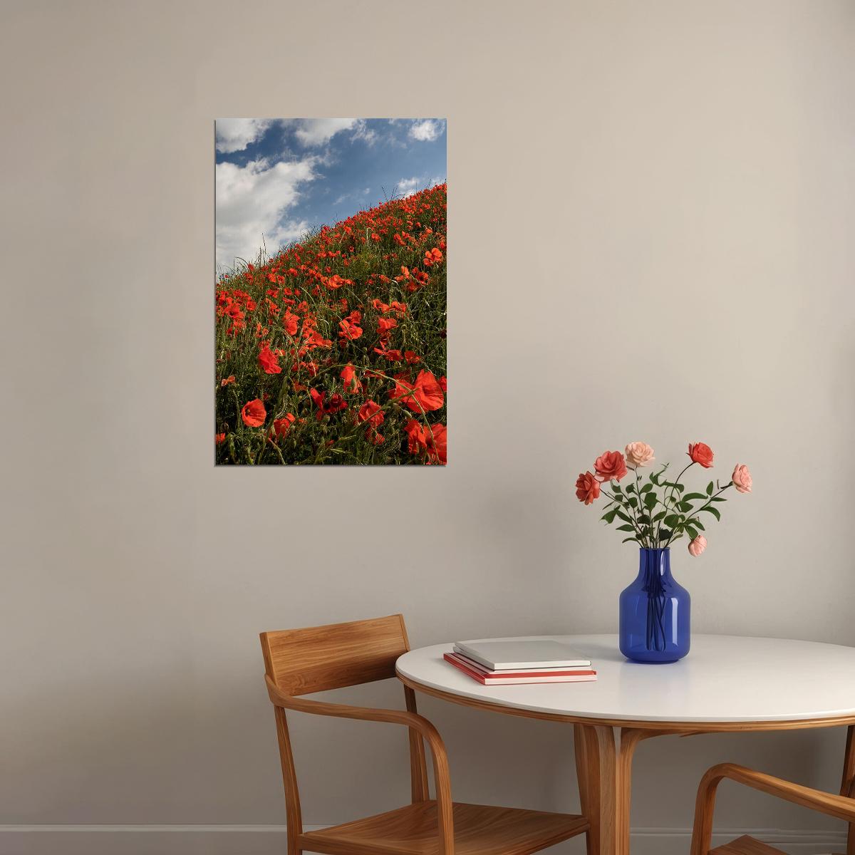 Poppy Field Under The Sky Flowers Nature Poster Wall Art Print Home Wall Decor - xonomax