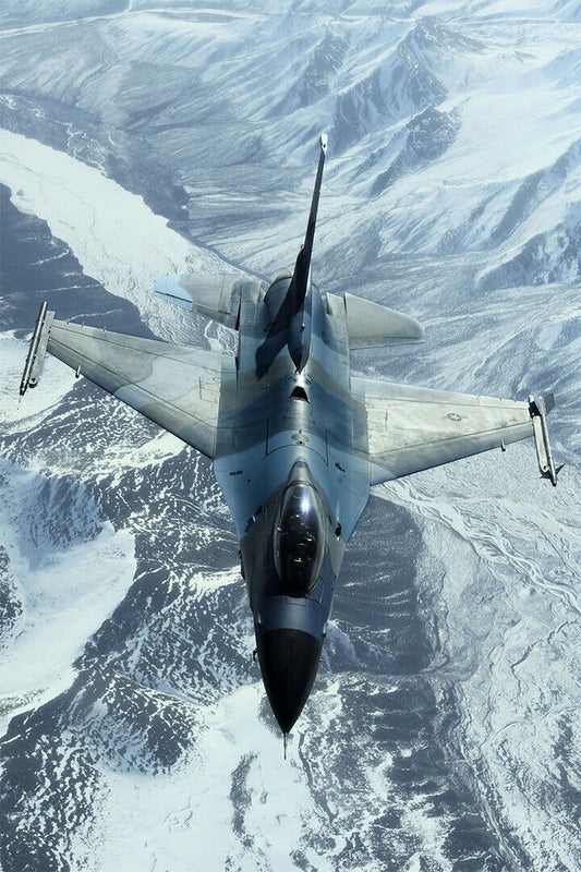Photo Of Warplane Flying Over Snowy Mountains Poster Wall Art Print Home Wall Decor - xonomax
