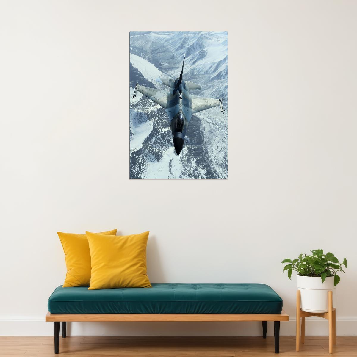 Photo Of Warplane Flying Over Snowy Mountains Poster Wall Art Print Home Wall Decor - xonomax