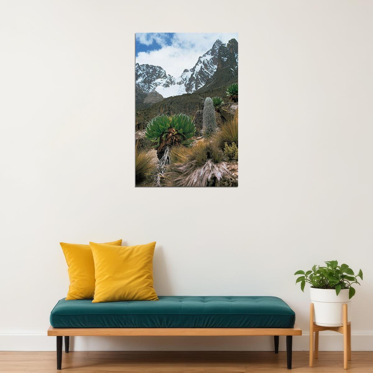 Snowy Mount Kenya Seen From Afar Poster Wall Art Print Home Wall Decor - xonomax