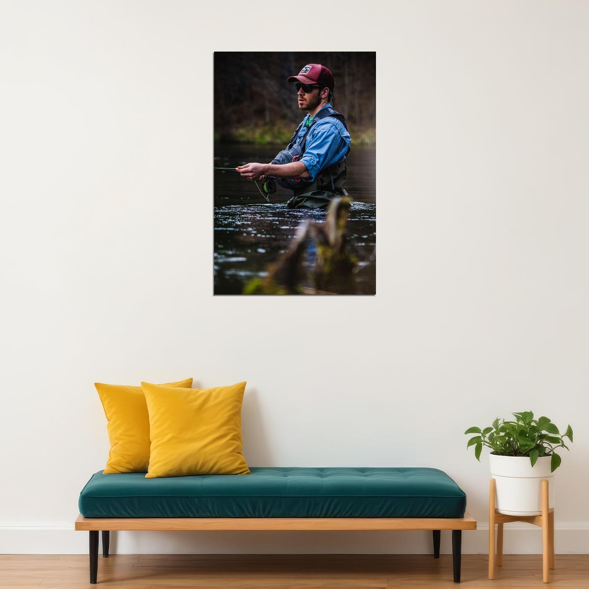 Man Fly Fishing On Big Hole River Landscape Poster Wall Art Print Home Wall Decor - xonomax