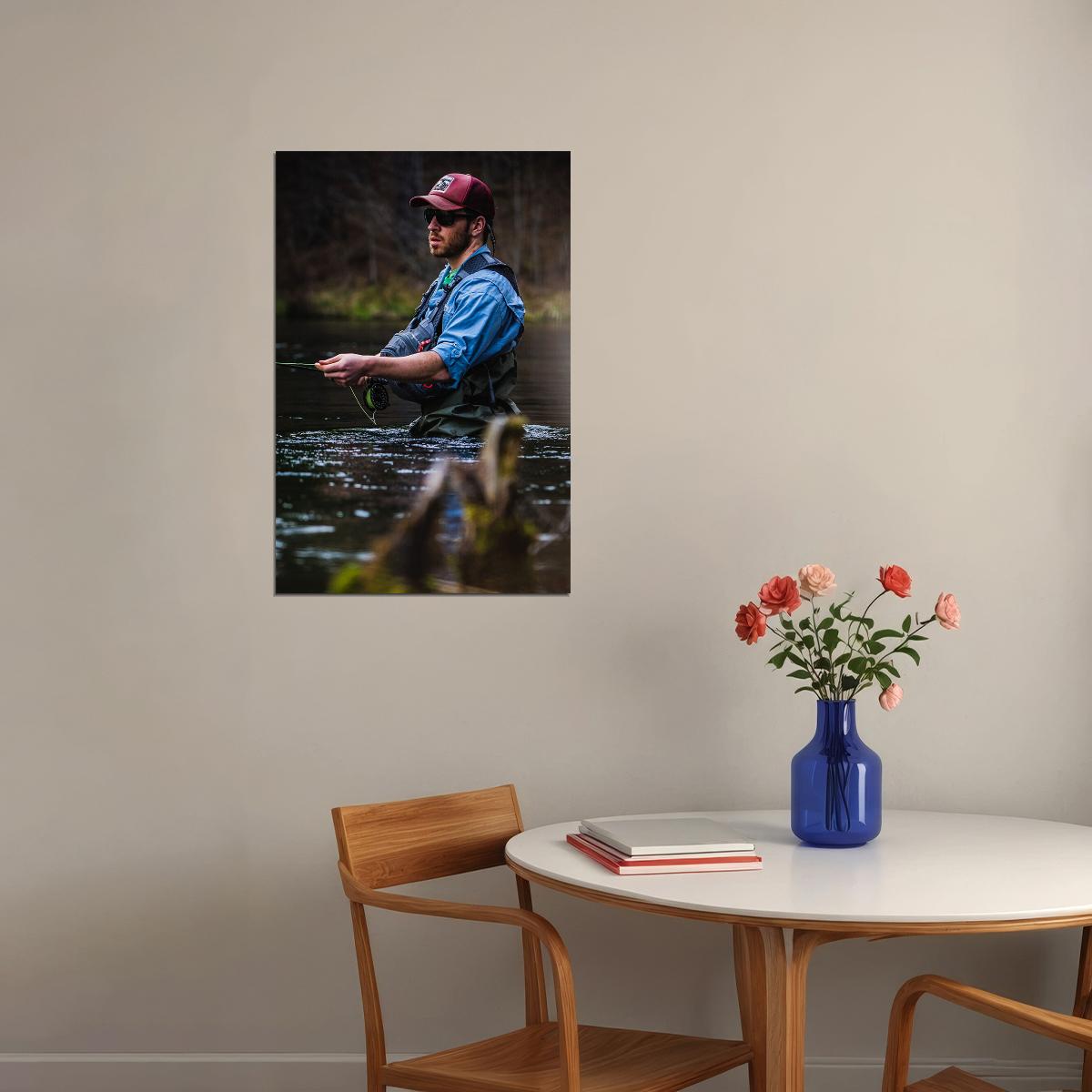 Man Fly Fishing On Big Hole River Landscape Poster Wall Art Print Home Wall Decor - xonomax