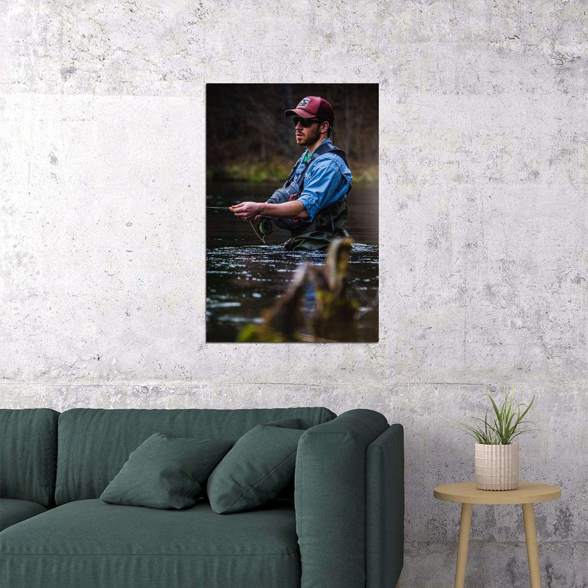 Man Fly Fishing On Big Hole River Landscape Poster Wall Art Print Home Wall Decor - xonomax
