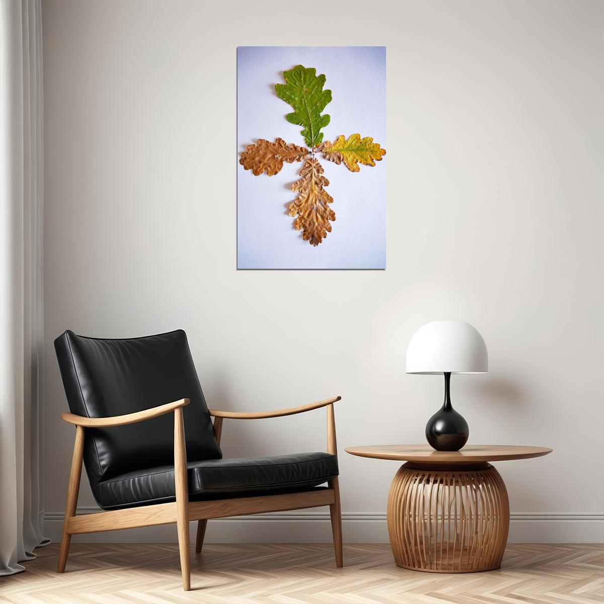 Four Grain Oak Tree Leaves Changing Color Poster Wall Art Print Home Wall Decor - xonomax