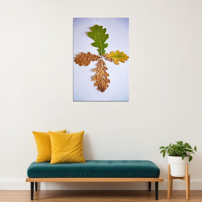Four Grain Oak Tree Leaves Changing Color Poster Wall Art Print Home Wall Decor - xonomax