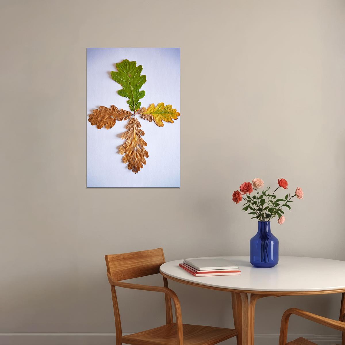 Four Grain Oak Tree Leaves Changing Color Poster Wall Art Print Home Wall Decor - xonomax