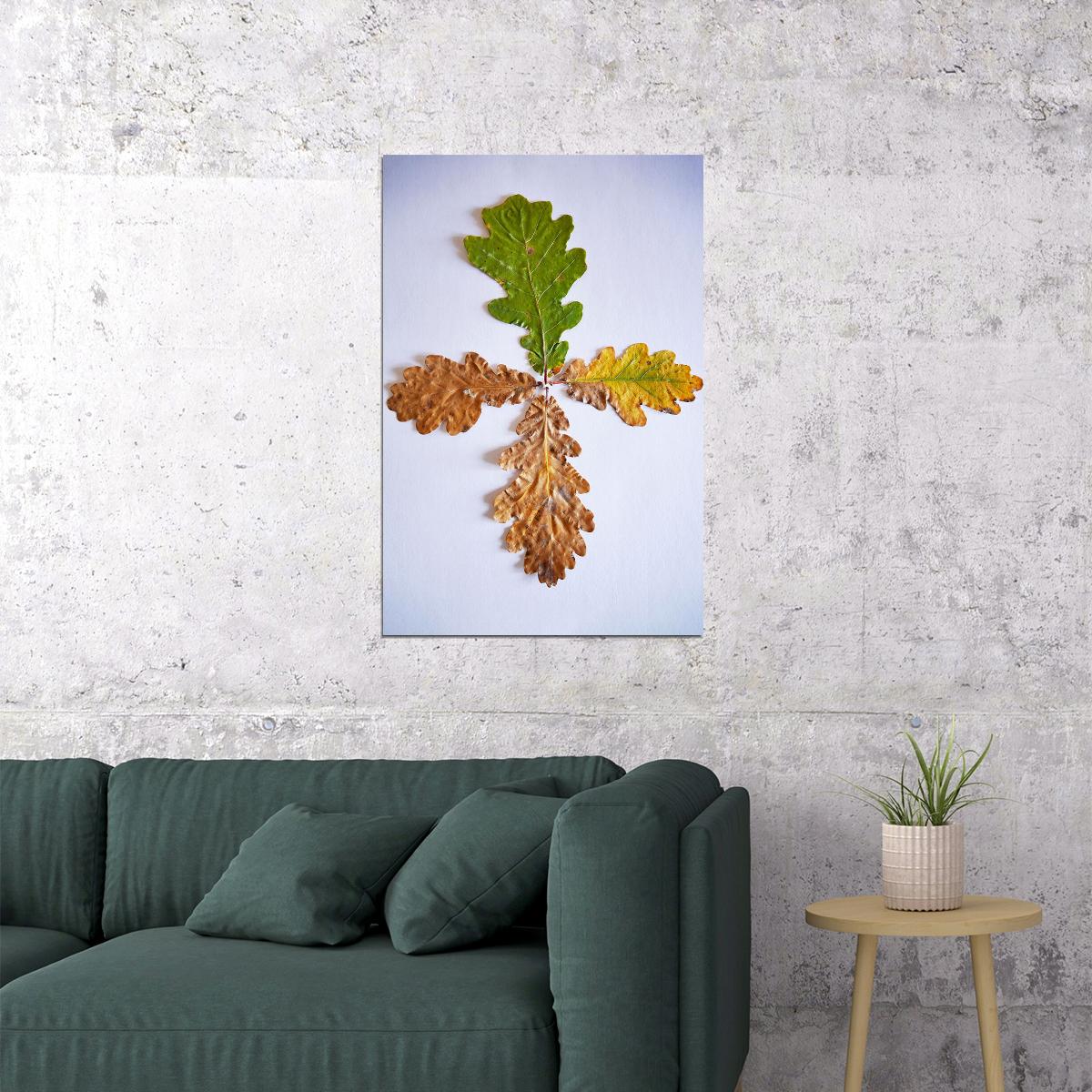 Four Grain Oak Tree Leaves Changing Color Poster Wall Art Print Home Wall Decor - xonomax