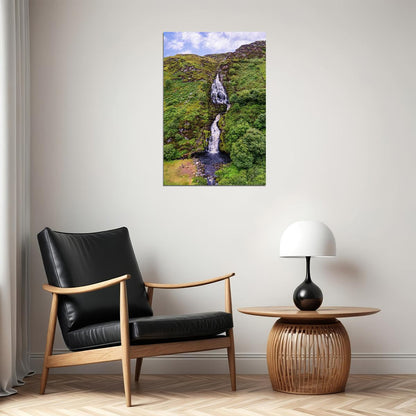 Waterfall And Jagged Rocks In The Irish Countryside Poster Wall Art Print Home Wall Decor - xonomax