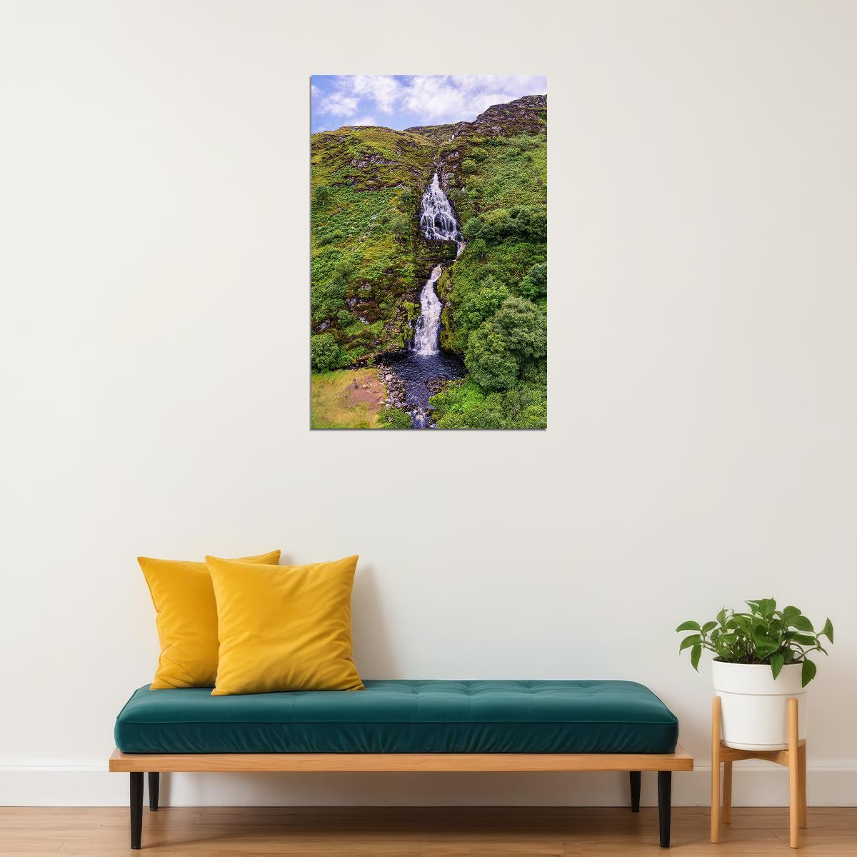 Waterfall And Jagged Rocks In The Irish Countryside Poster Wall Art Print Home Wall Decor - xonomax