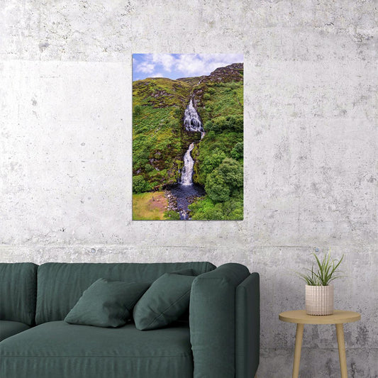 Waterfall And Jagged Rocks In The Irish Countryside Poster Wall Art Print Home Wall Decor - xonomax