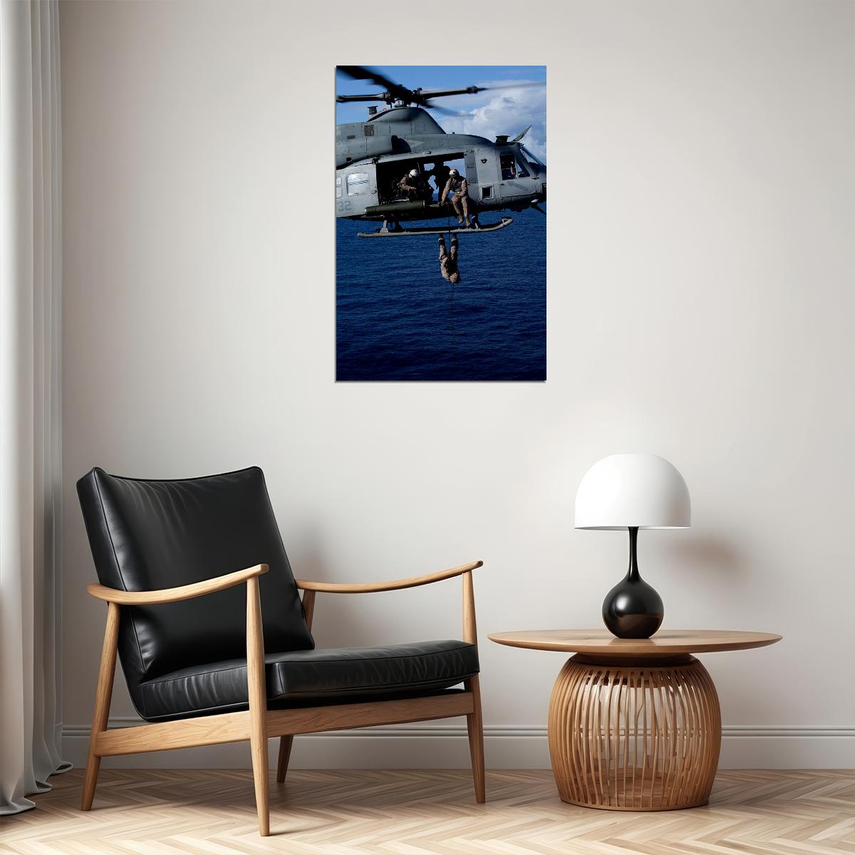 Usa Marine Uh-1 Huey Helicopter In Flight Photo Poster Wall Art Print Home Wall Decor - xonomax