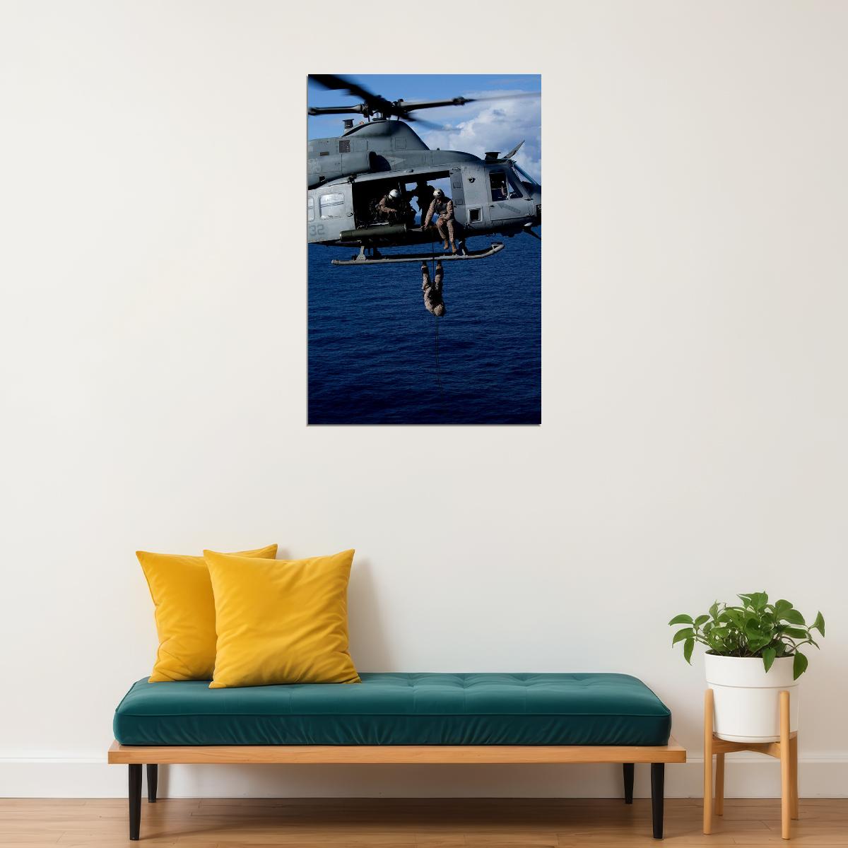 Usa Marine Uh-1 Huey Helicopter In Flight Photo Poster Wall Art Print Home Wall Decor - xonomax