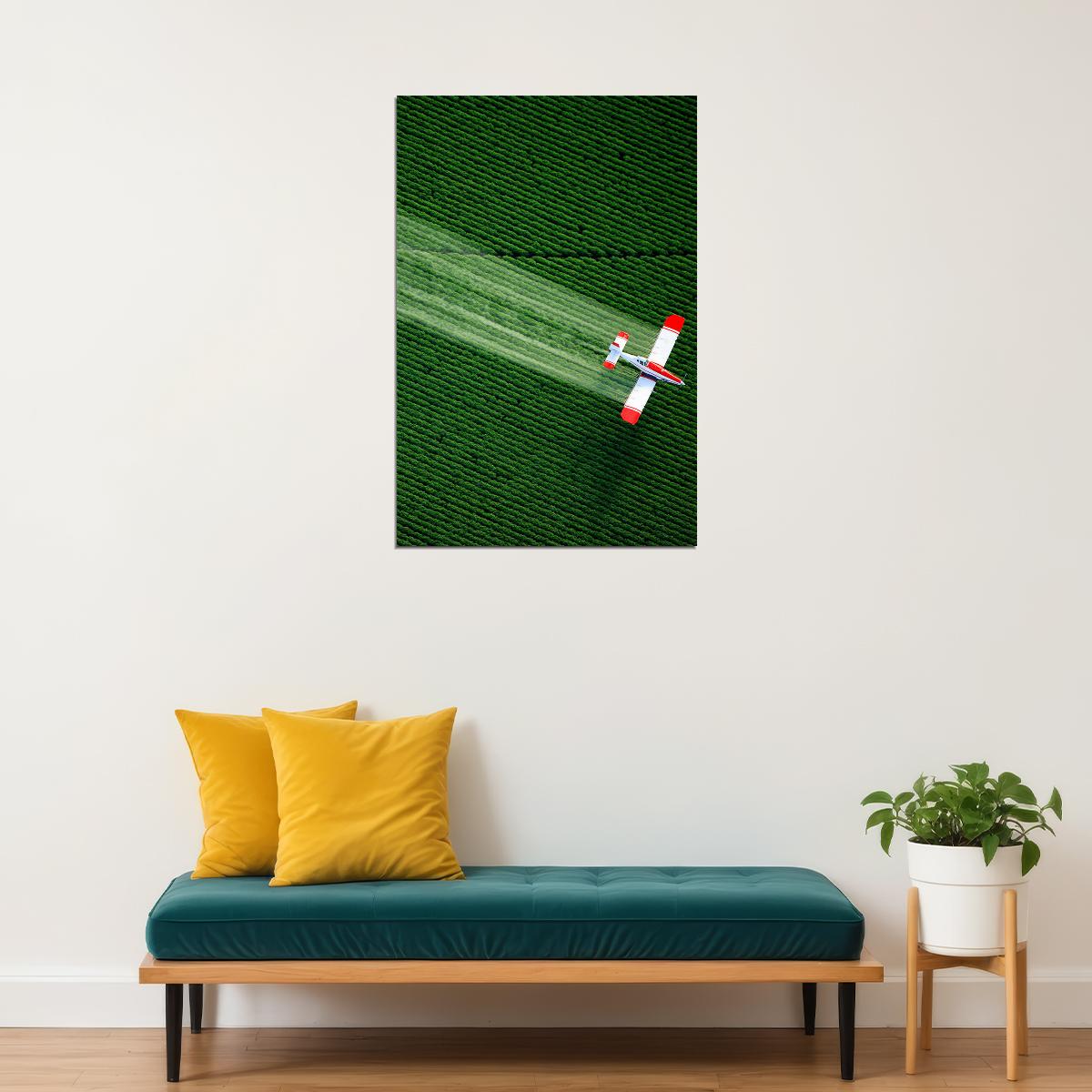 Crop-duster Flying Over Fields Garden Poster Wall Art Print Home Wall Decor - xonomax