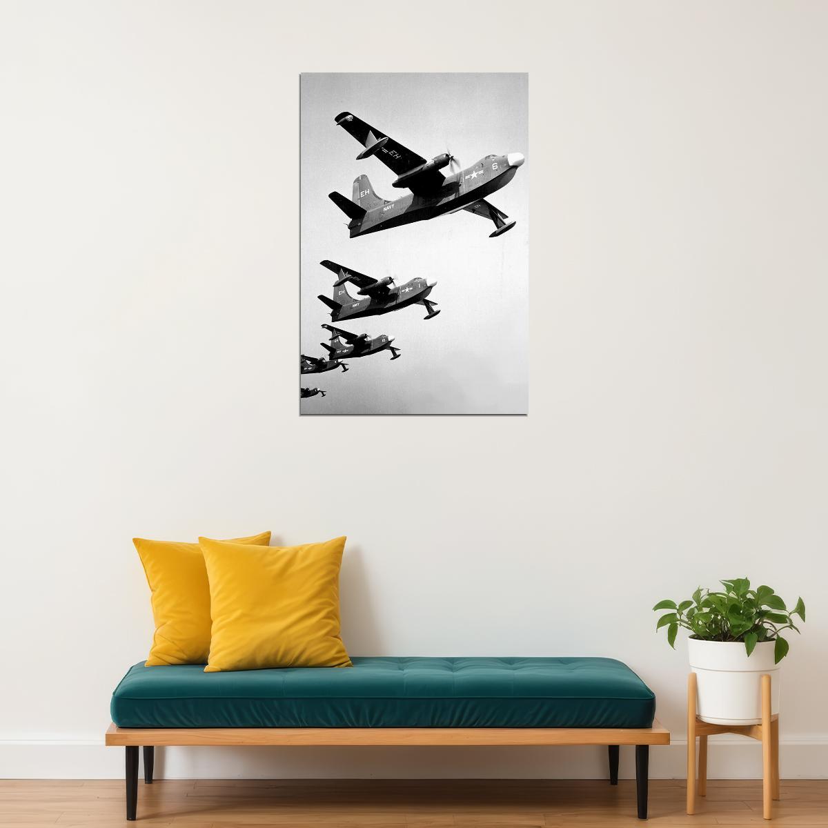 Us Navy Pby Catalina Bomber In Flight Warplane Poster Wall Art Print Home Wall Decor - xonomax