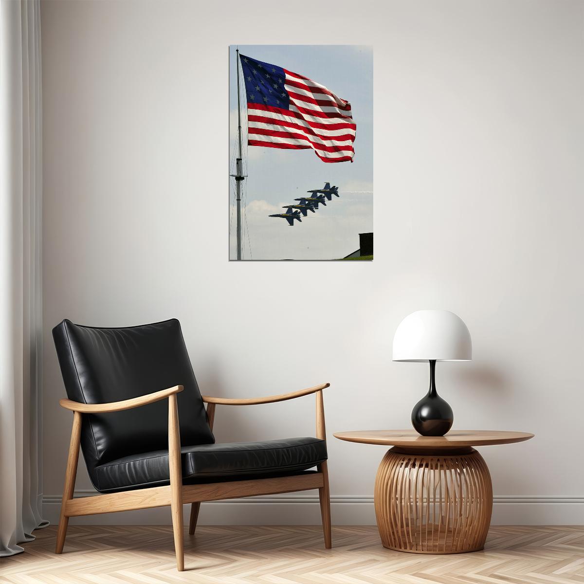 The Blue Angels Flying Over The American Flag Poster Wall Art Print Home Wall Decor - xonomax