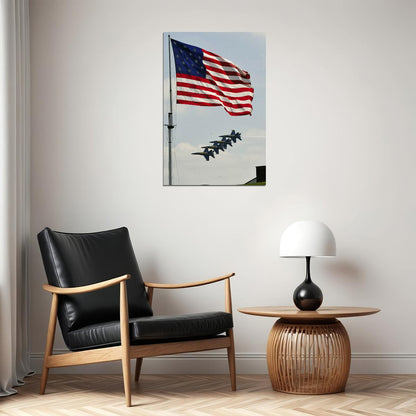 The Blue Angels Flying Over The American Flag Poster Wall Art Print Home Wall Decor - xonomax