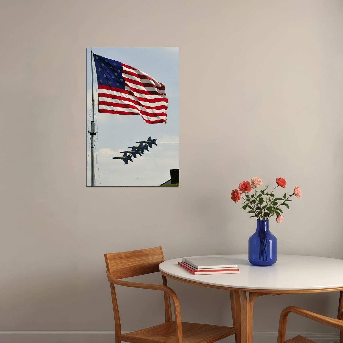 The Blue Angels Flying Over The American Flag Poster Wall Art Print Home Wall Decor - xonomax