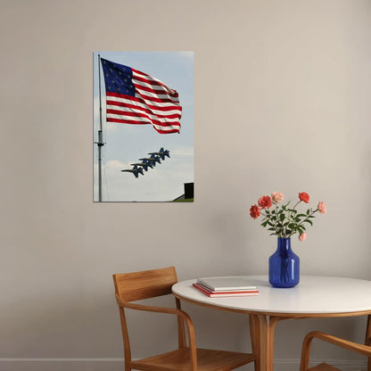The Blue Angels Flying Over The American Flag Poster Wall Art Print Home Wall Decor - xonomax