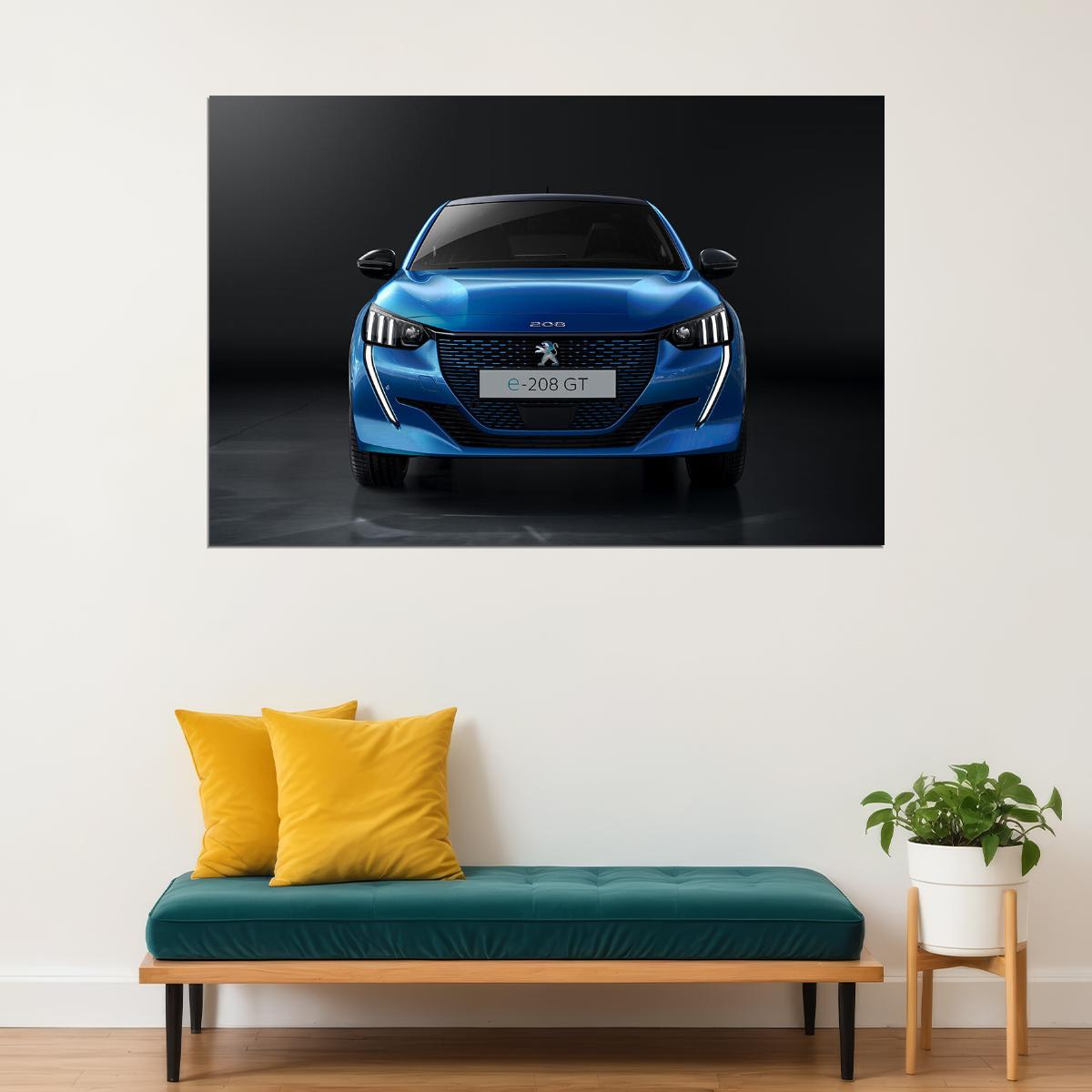 Peugeot E 208 Gt Sports Car Luxury Car Auto Poster Wall Art Print Home Wall Decor - xonomax