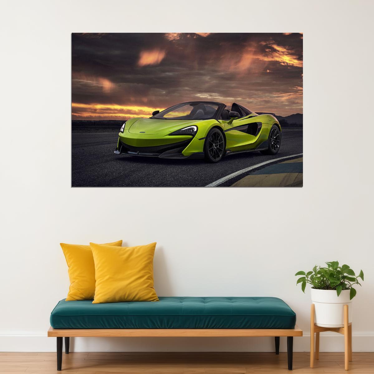 Mclaren 600lt Spider Lime Green Sports Car Poster Wall Art Print Home Wall Decor - xonomax
