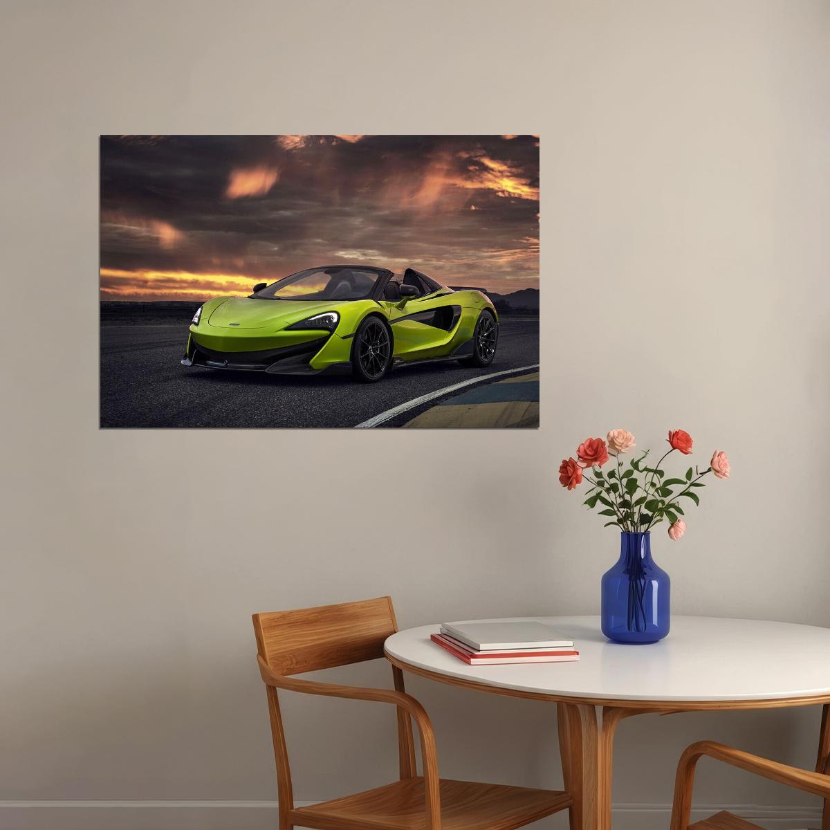 Mclaren 600lt Spider Lime Green Sports Car Poster Wall Art Print Home Wall Decor - xonomax