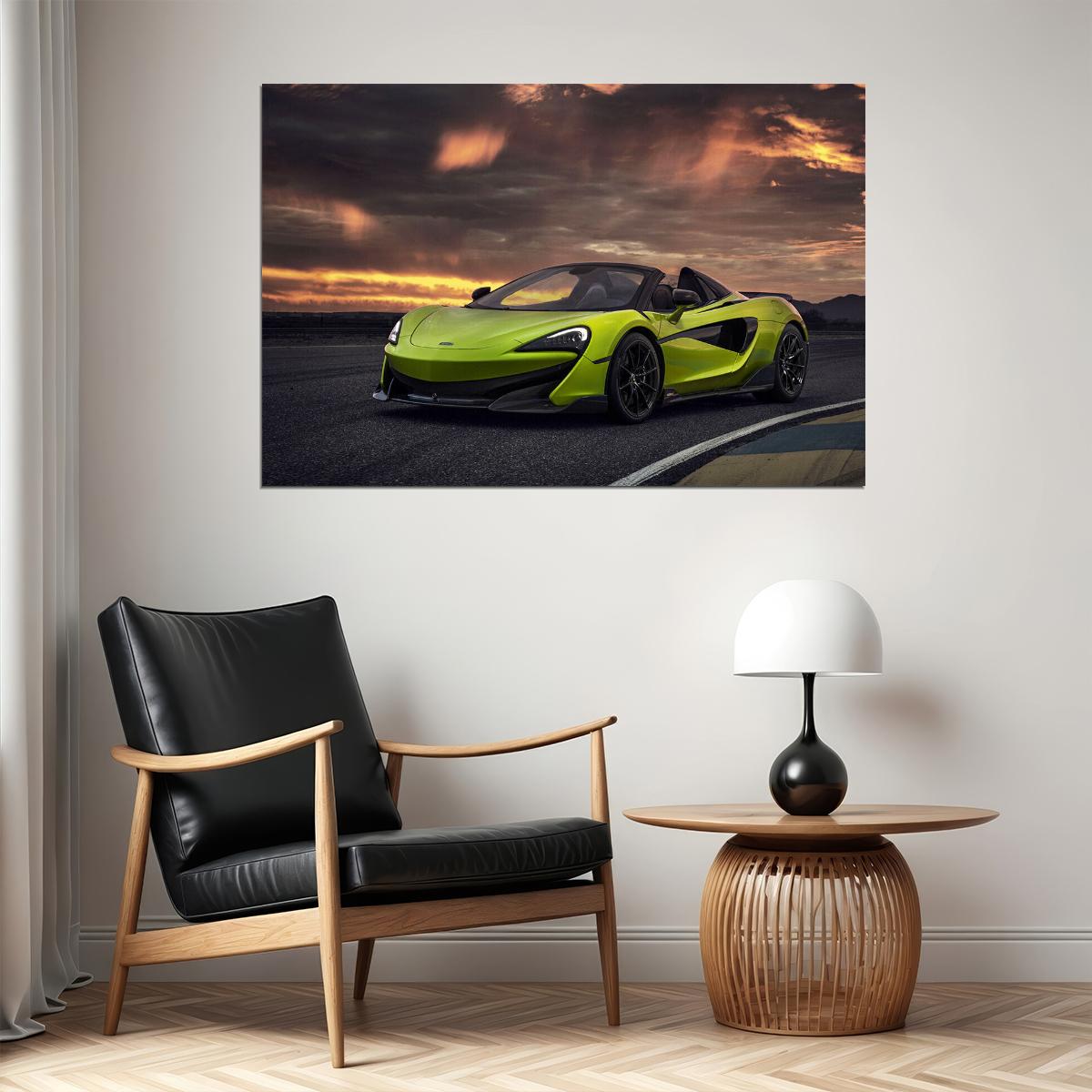 Mclaren 600lt Spider Lime Green Sports Car Poster Wall Art Print Home Wall Decor - xonomax