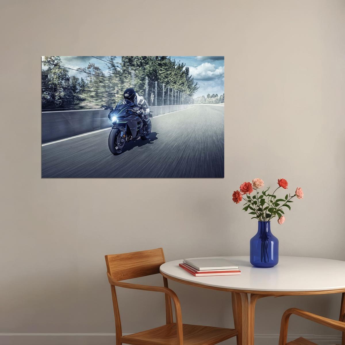 Kawasaki Ninja H2 Exhaust Motorcycle Poster Wall Art Print Home Wall Decor - xonomax