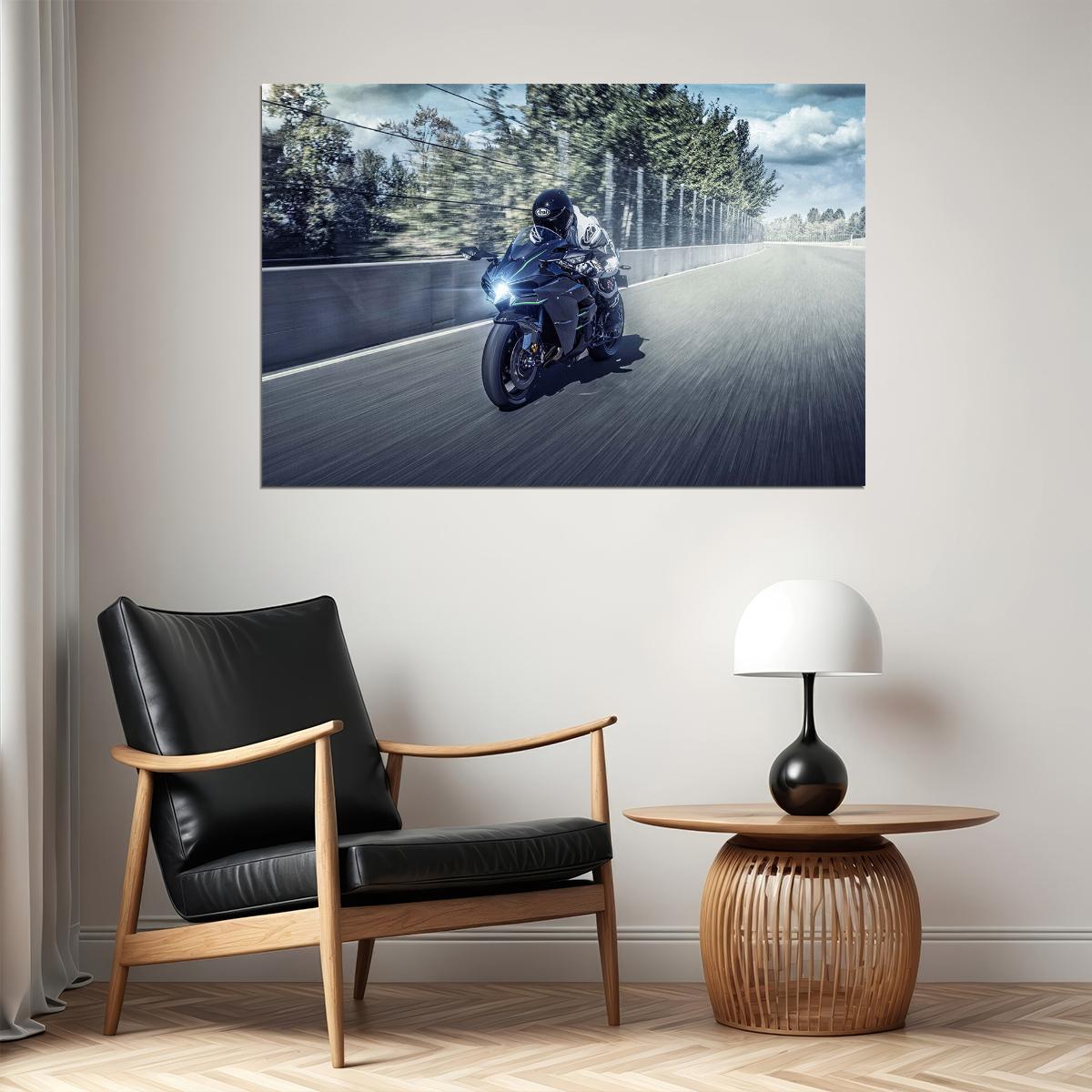 Kawasaki Ninja H2 Exhaust Motorcycle Poster Wall Art Print Home Wall Decor - xonomax