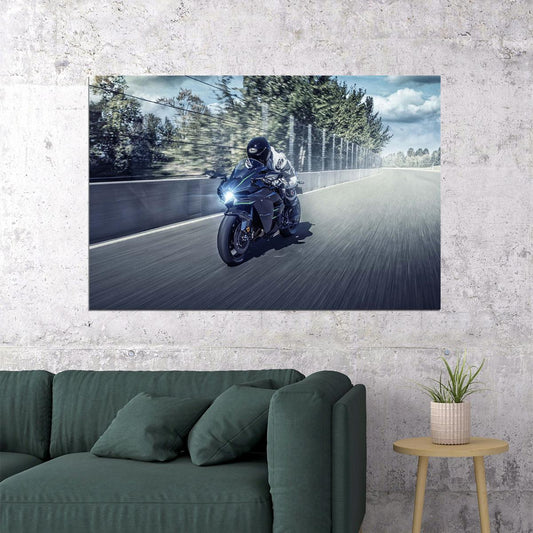 Kawasaki Ninja H2 Exhaust Motorcycle Poster Wall Art Print Home Wall Decor - xonomax