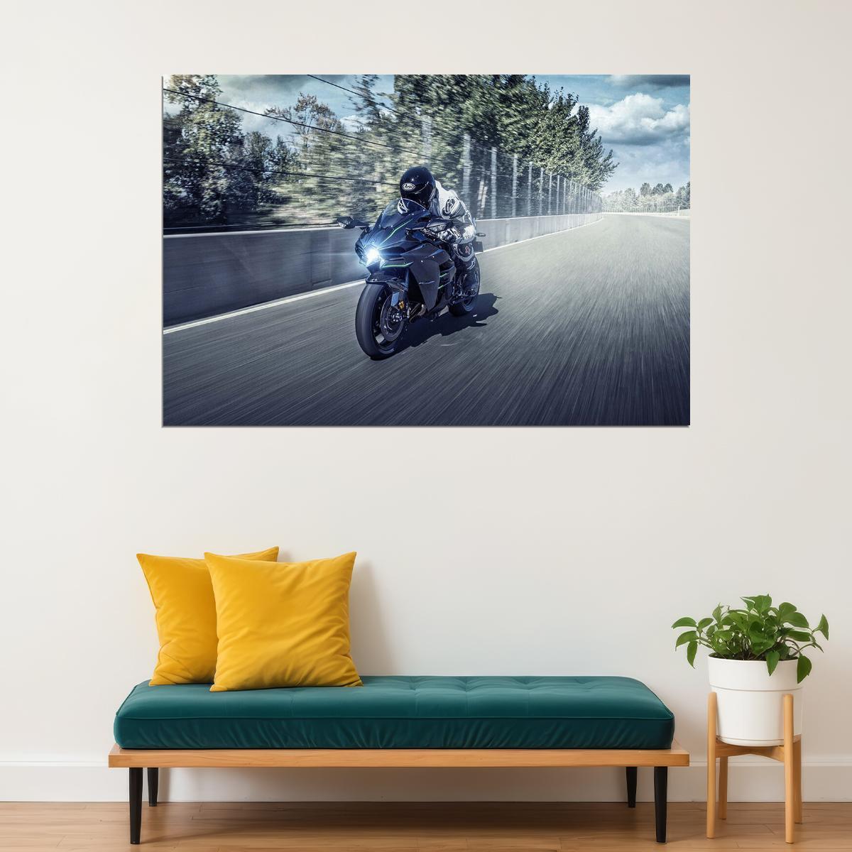 Kawasaki Ninja H2 Exhaust Motorcycle Poster Wall Art Print Home Wall Decor - xonomax