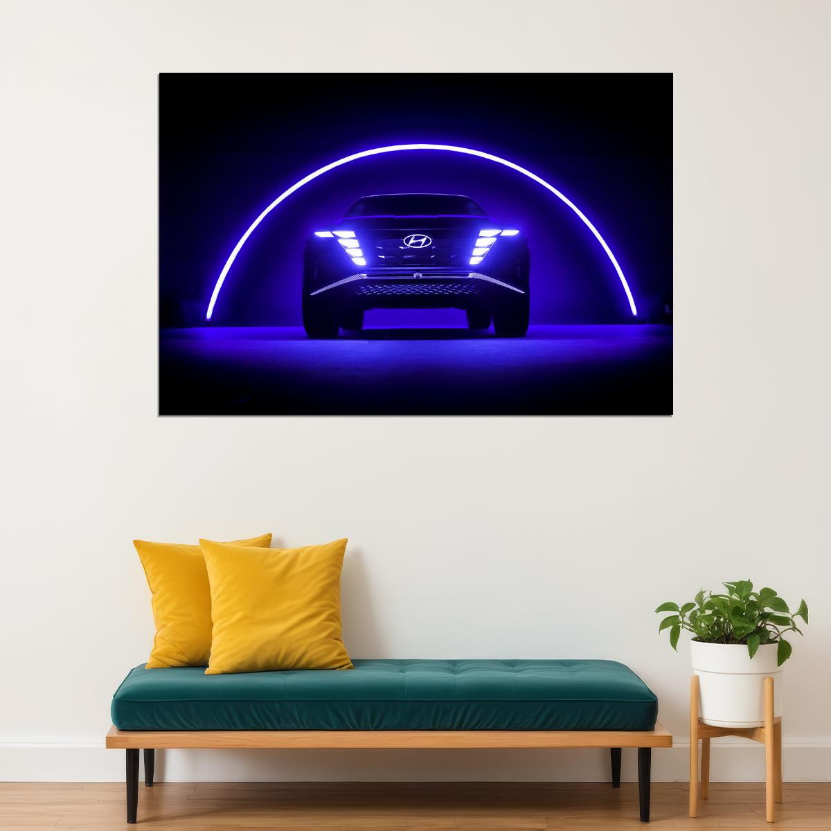 Hyundai Vision T Concept Blue Neon Lights Poster Wall Art Print Home Wall Decor - xonomax