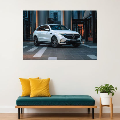 Mercedes-benz Eqc 400 4matic Amg White Urban Car Poster Wall Art Print Home Wall Decor - xonomax