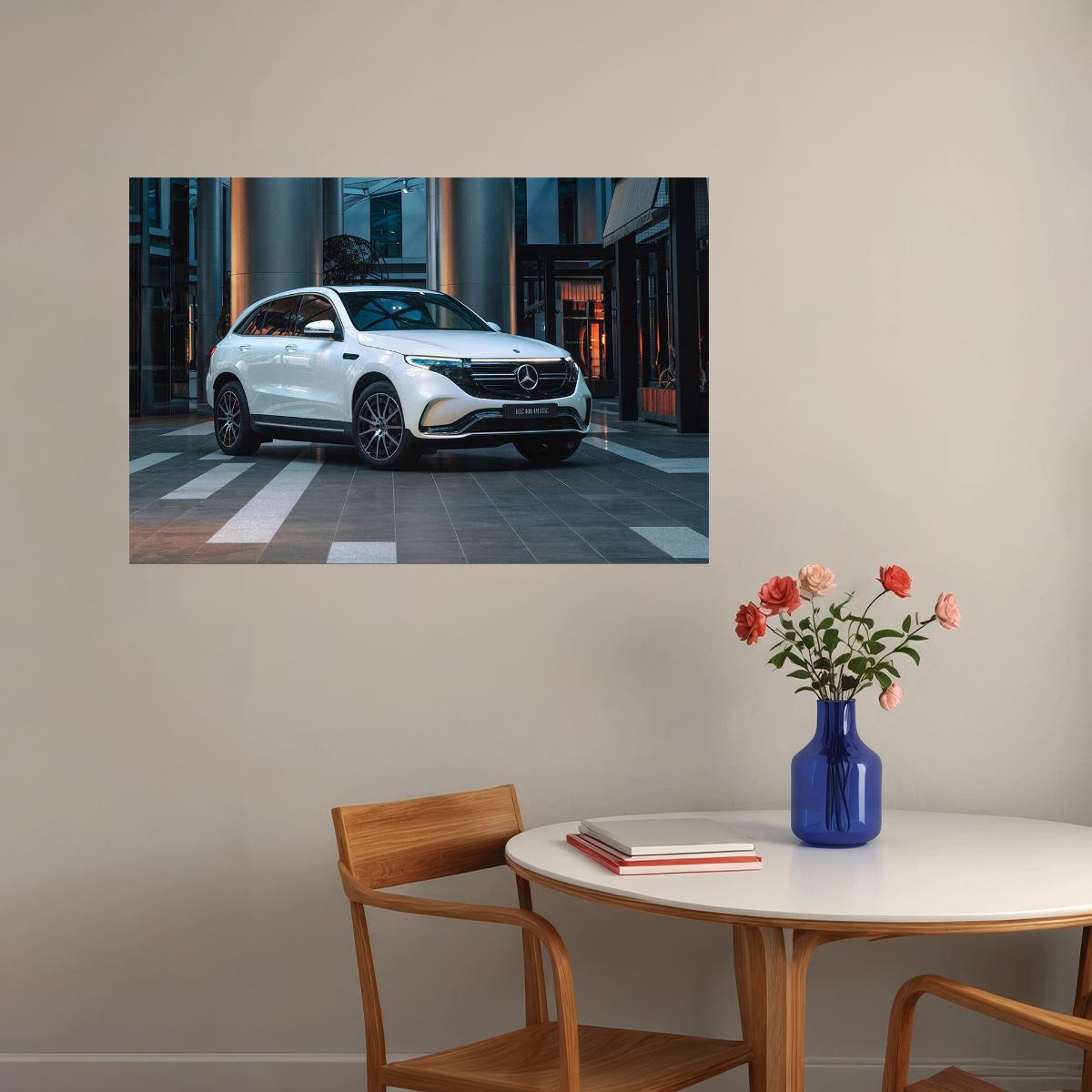 Mercedes-benz Eqc 400 4matic Amg White Urban Car Poster Wall Art Print Home Wall Decor - xonomax
