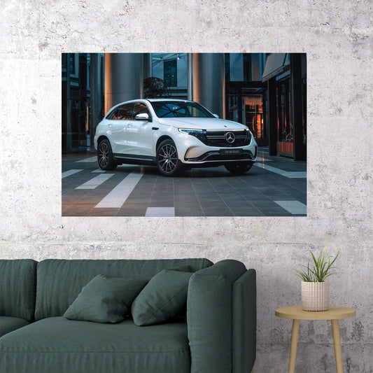 Mercedes-benz Eqc 400 4matic Amg White Urban Car Poster Wall Art Print Home Wall Decor - xonomax