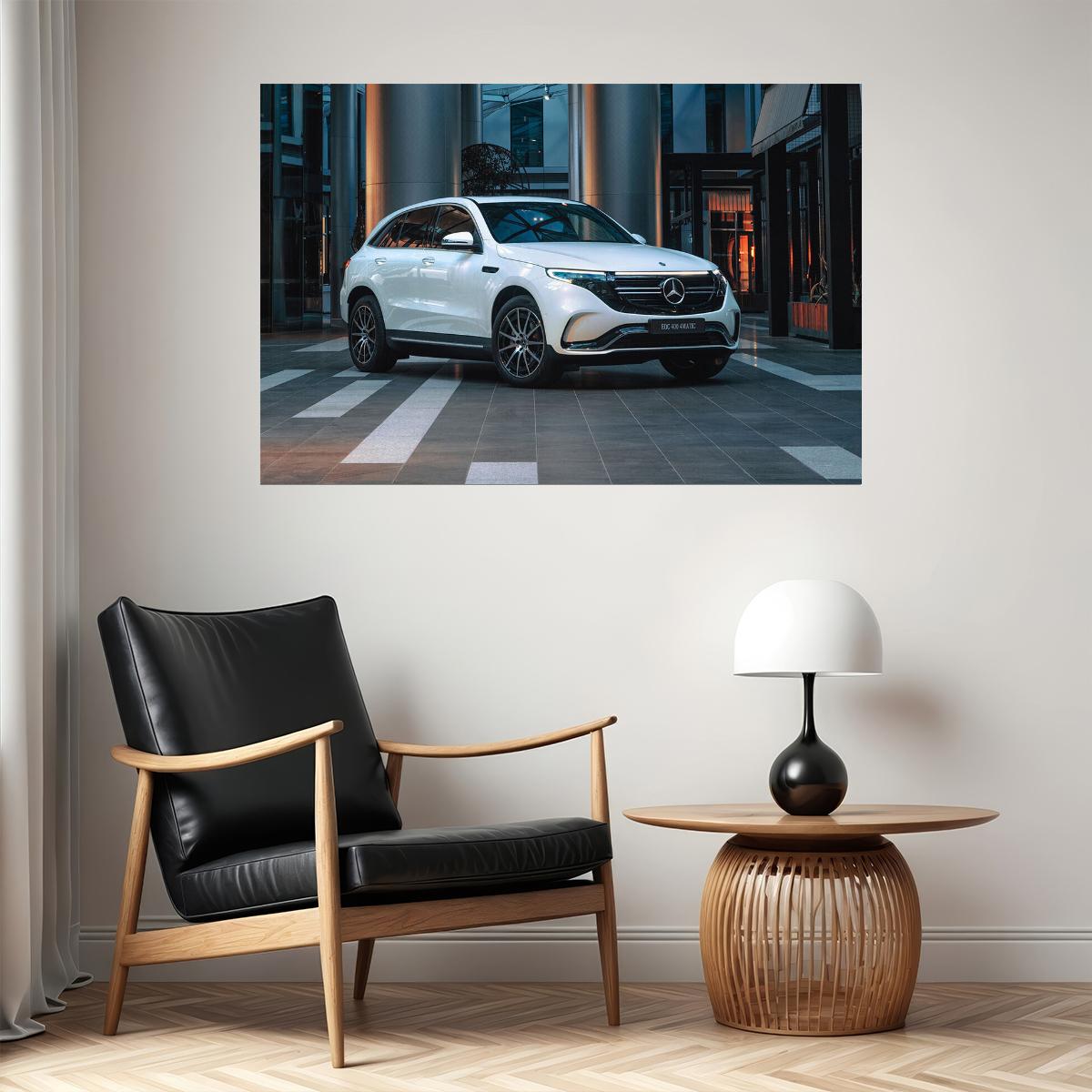 Mercedes-benz Eqc 400 4matic Amg White Urban Car Poster Wall Art Print Home Wall Decor - xonomax