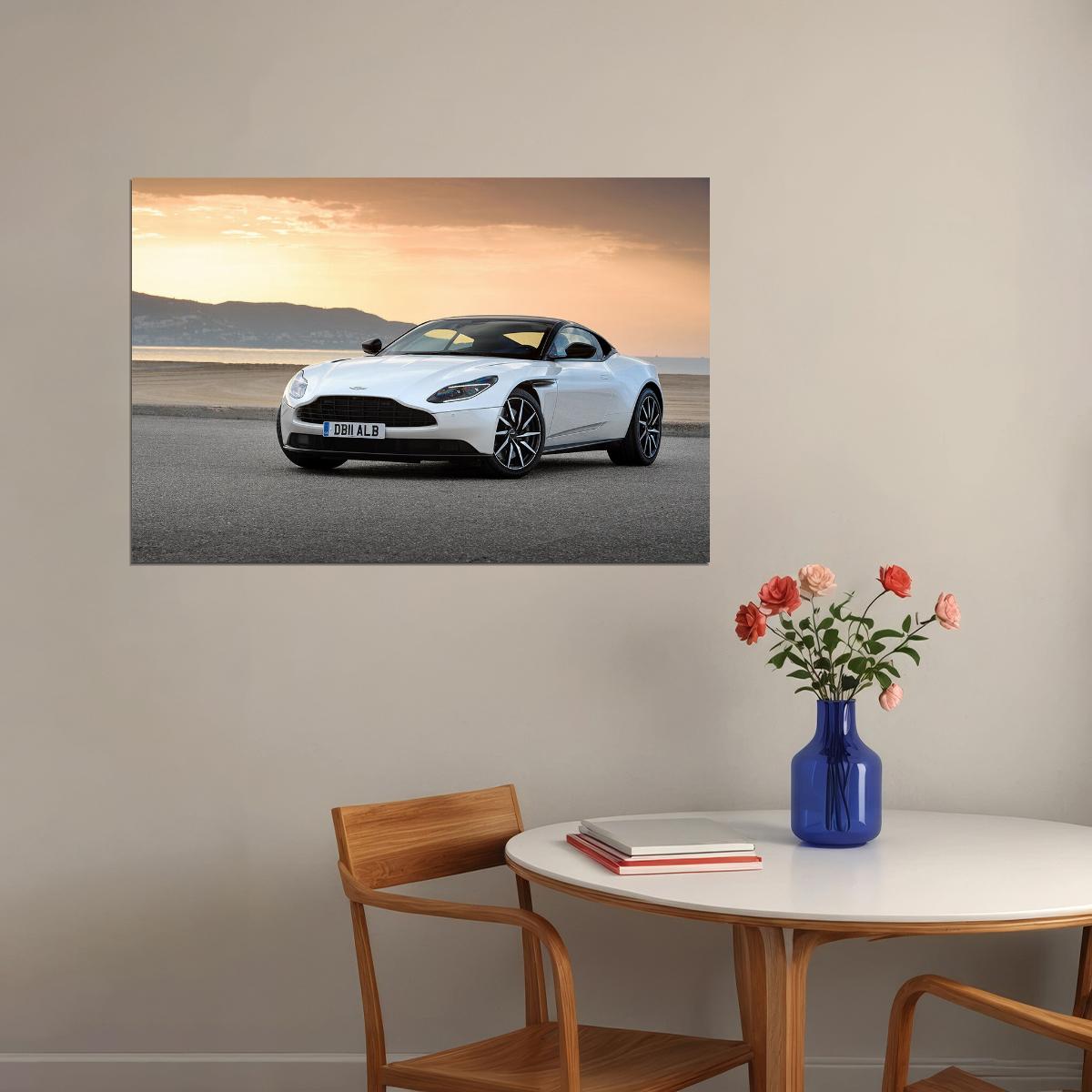 Aston Martin Db11 V8 White Sunset Poster Wall Art Print Home Wall Decor - xonomax