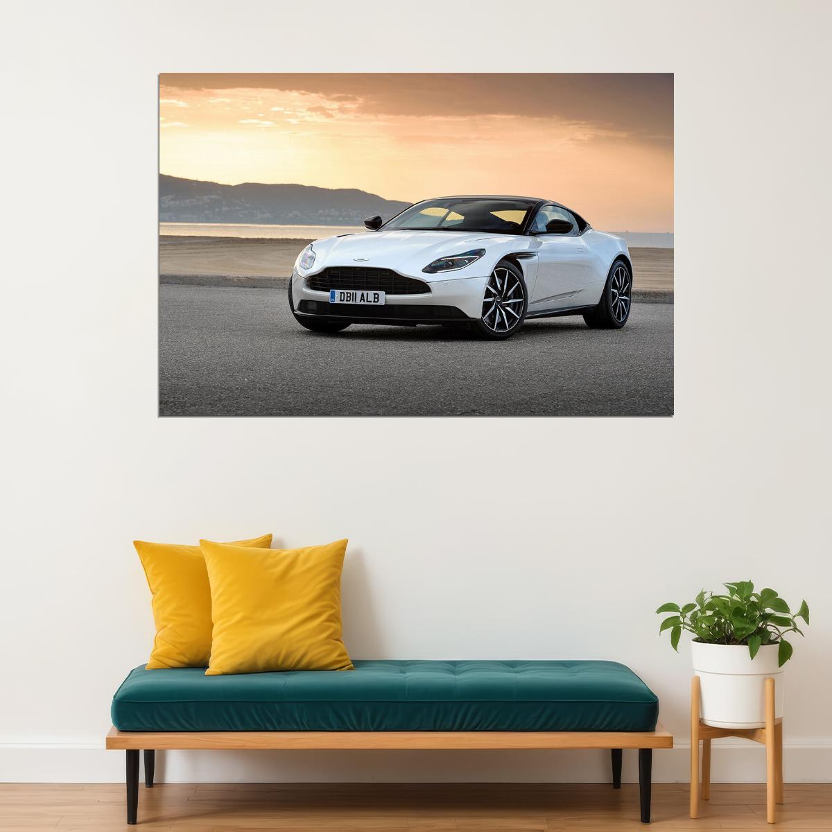 Aston Martin Db11 V8 White Sunset Poster Wall Art Print Home Wall Decor - xonomax