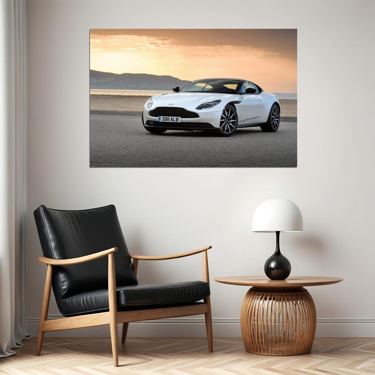 Aston Martin Db11 V8 White Sunset Poster Wall Art Print Home Wall Decor - xonomax